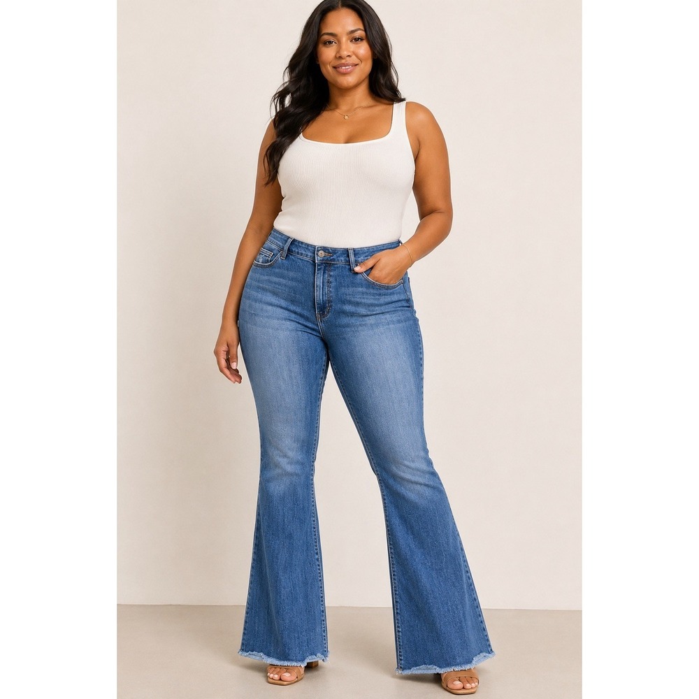 Judy Blue mid rise Wide Leg Jeans Size 24W Denim  Blue Wash Raw Hem